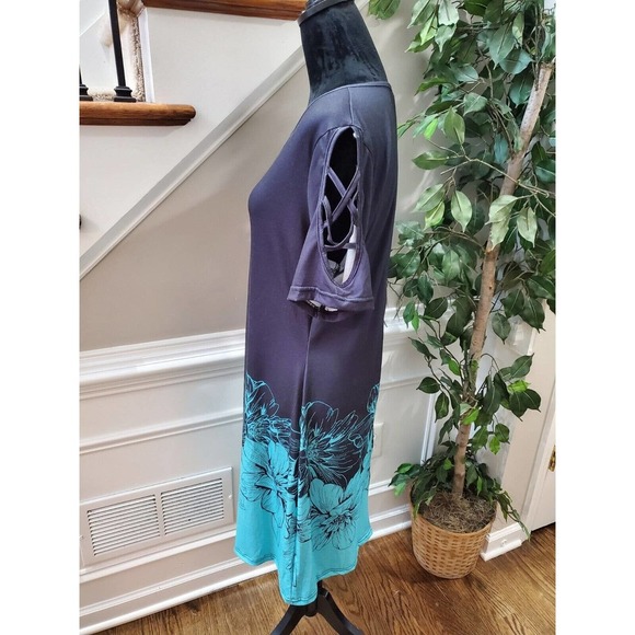 SHEIN Women Black & Blue Polyester Round Neck Short Sleeve Knee Length Dress L - Picture 6 of 11